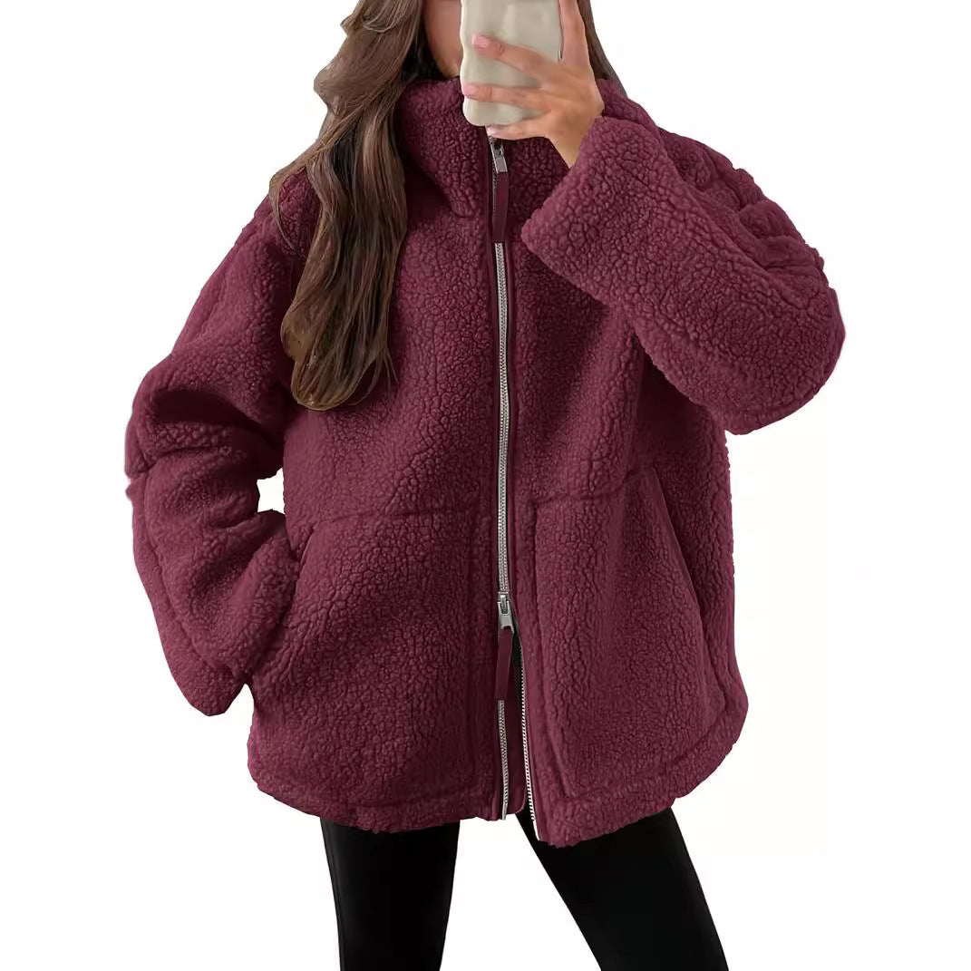 Manteau Zippé à Revers en Polaire