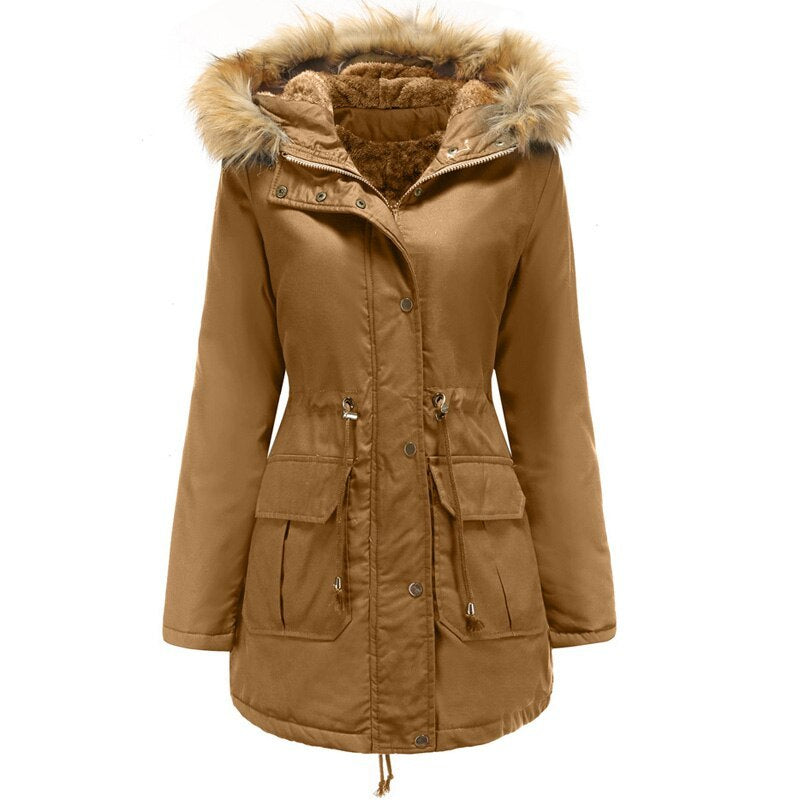 Doviora Luxe – Veste Hiver à Capuche et Col en Fourrure
