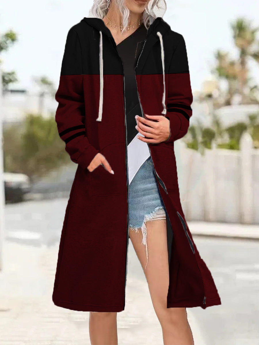 Veste Zippée Bicolore Style Décontracté