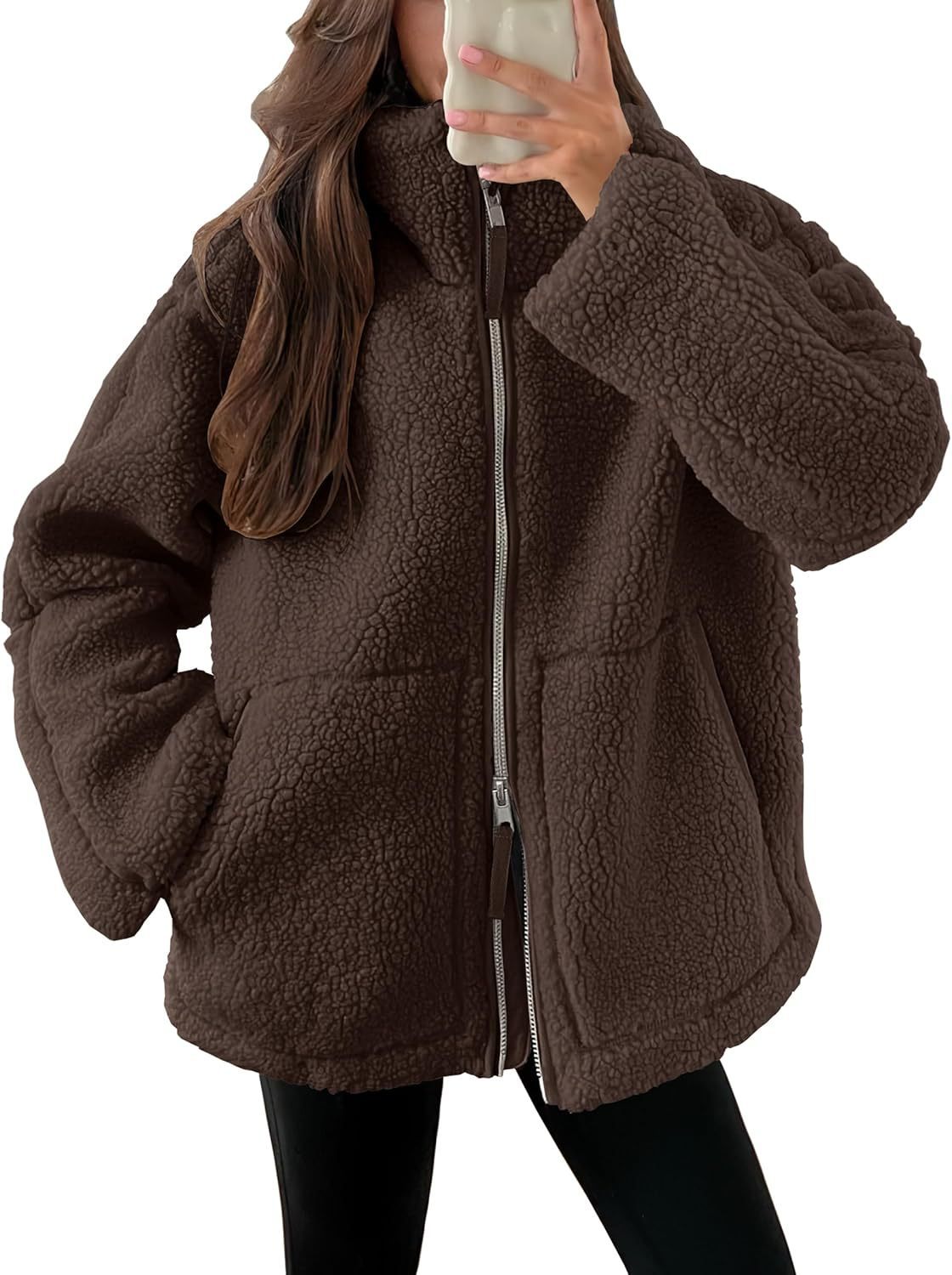 Manteau Zippé à Revers en Polaire