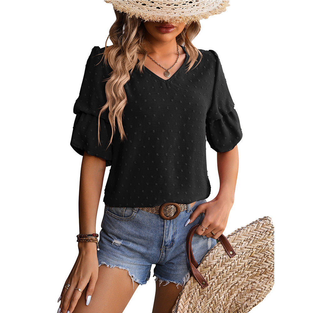 Blouse à manches bouffantes et col en V