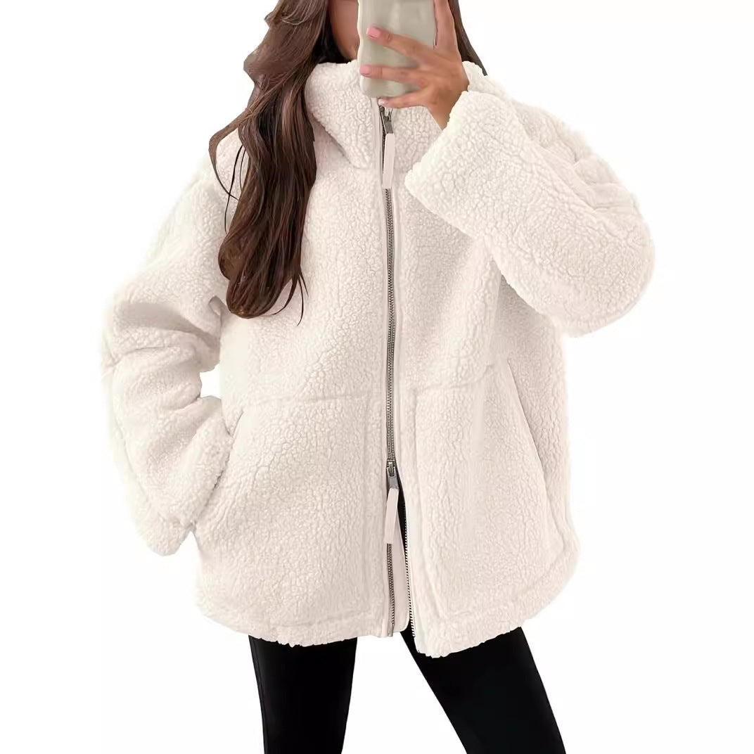 Manteau Zippé à Revers en Polaire