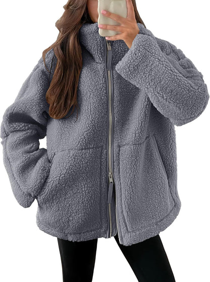 Manteau Zippé à Revers en Polaire
