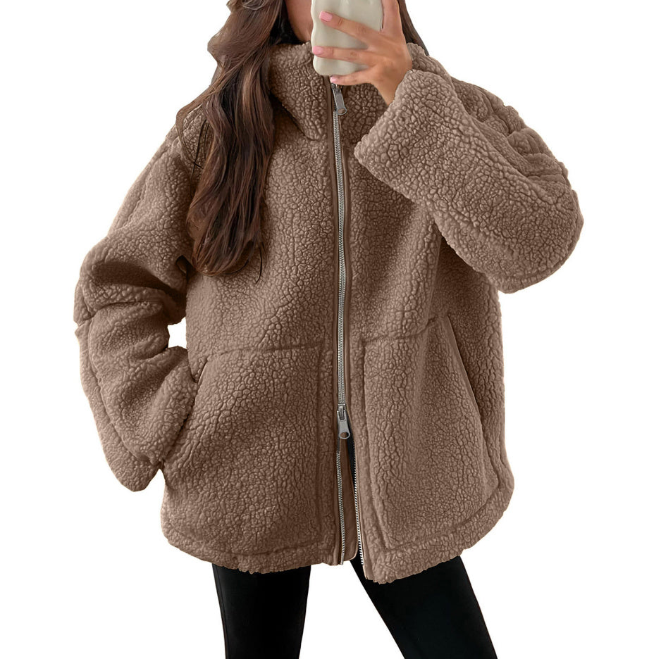 Manteau Zippé à Revers en Polaire