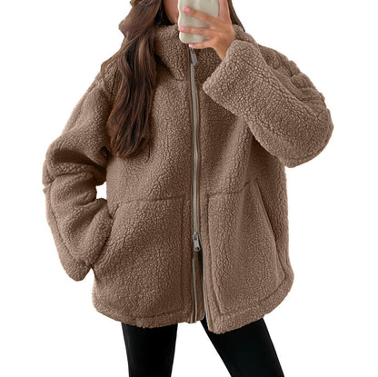 Manteau Zippé à Revers en Polaire