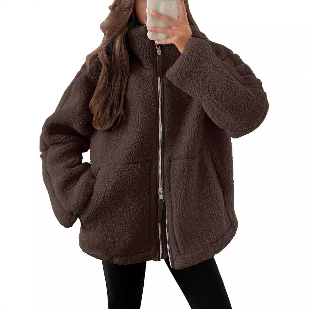 Manteau Zippé à Revers en Polaire