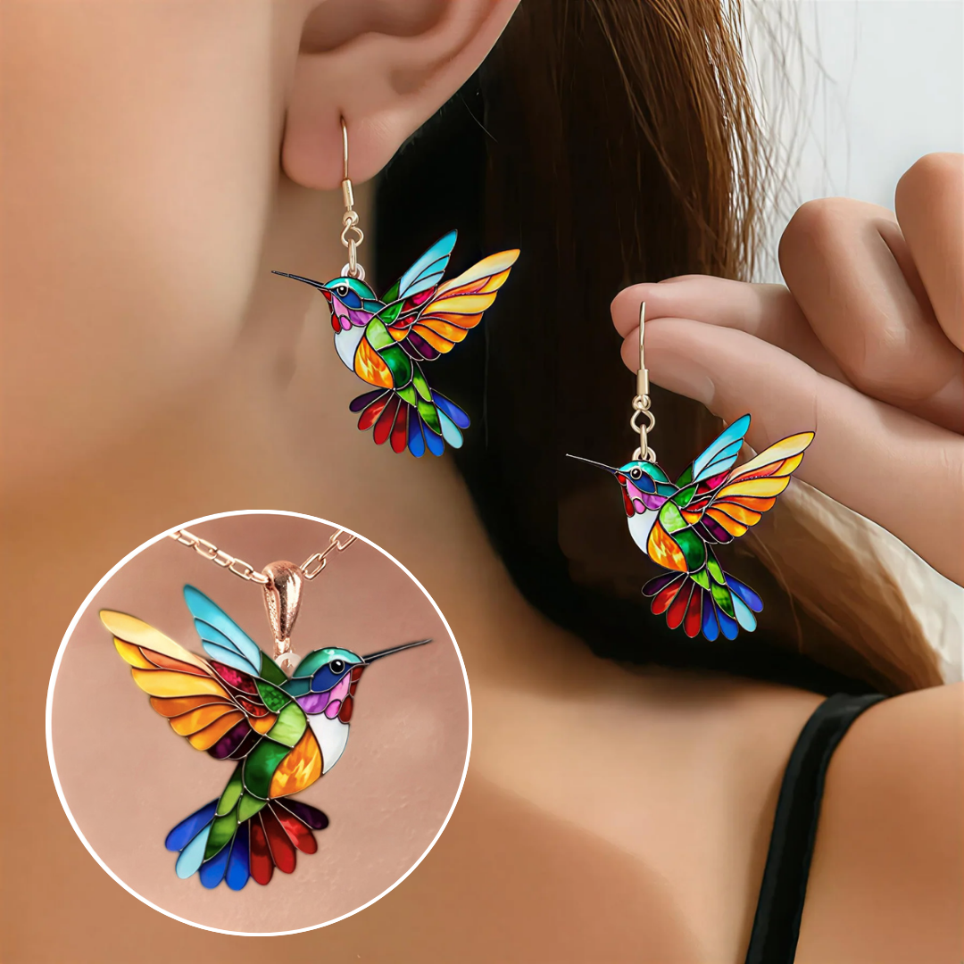 Boucles d’Oreilles Colibri Porte-Bonheur Collier Offert – Série Limitée