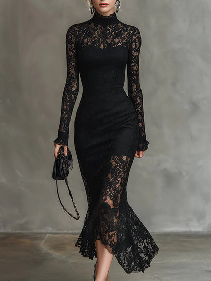 Veronika™ | Robe longue noire en dentelle
