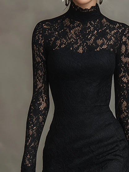 Veronika™ | Robe longue noire en dentelle