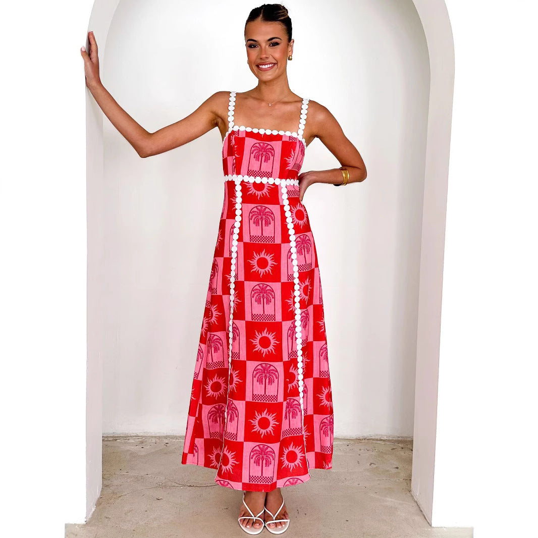 Robe longue imprimée à bretelles fantaisie