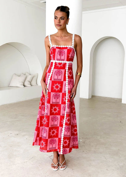 Robe longue imprimée à bretelles fantaisie