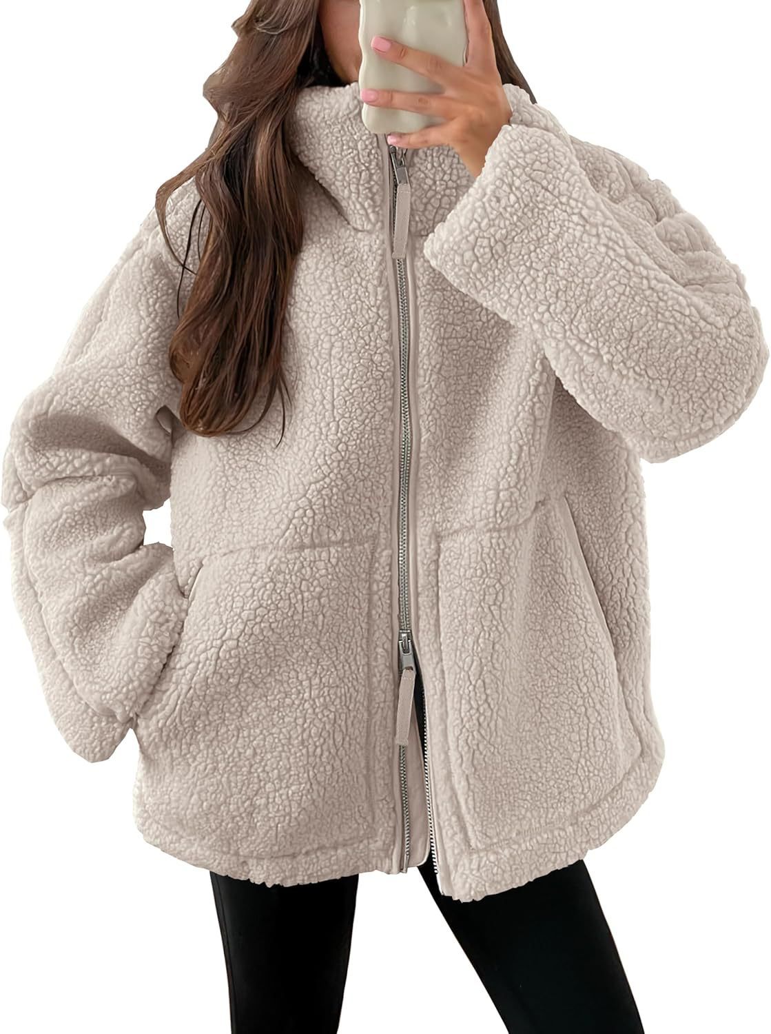 Manteau Zippé à Revers en Polaire