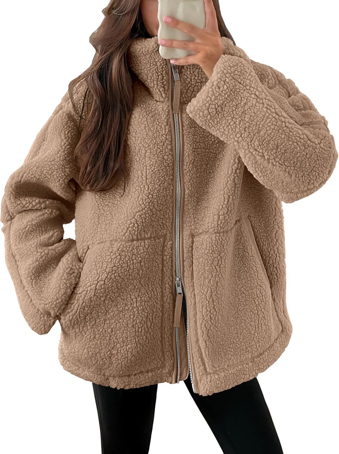 Manteau Zippé à Revers en Polaire