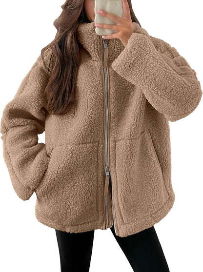 Manteau Zippé à Revers en Polaire