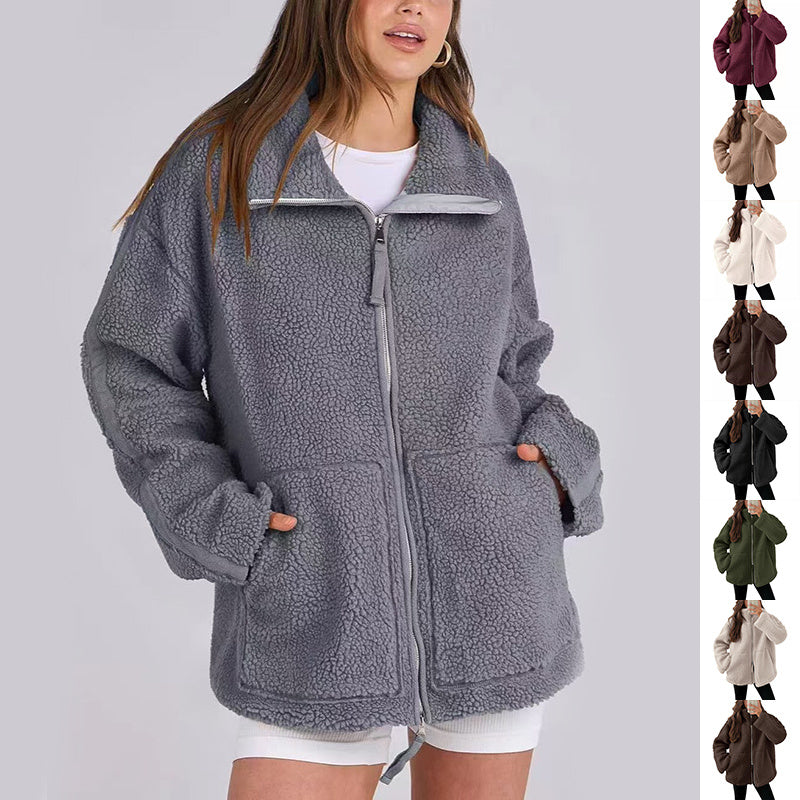 Manteau Zippé à Revers en Polaire